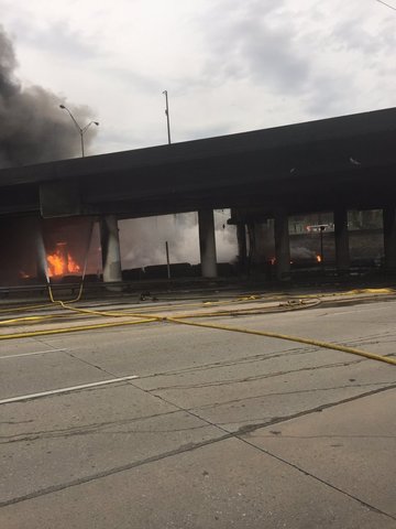 Massive fire causes overpass to collapse on Atlanta interstate
